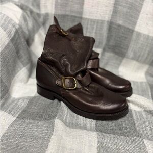 Frye Brown Leather Ankle Boots with Buckle
